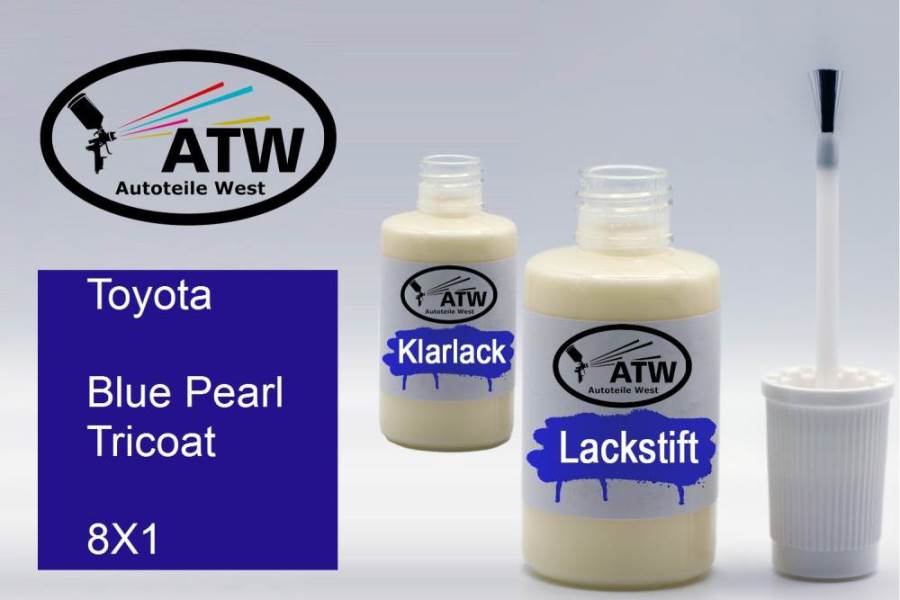 Toyota, Blue Pearl Tricoat, 8X1: 20ml Lackstift + 20ml Klarlack - Set, von ATW Autoteile West.